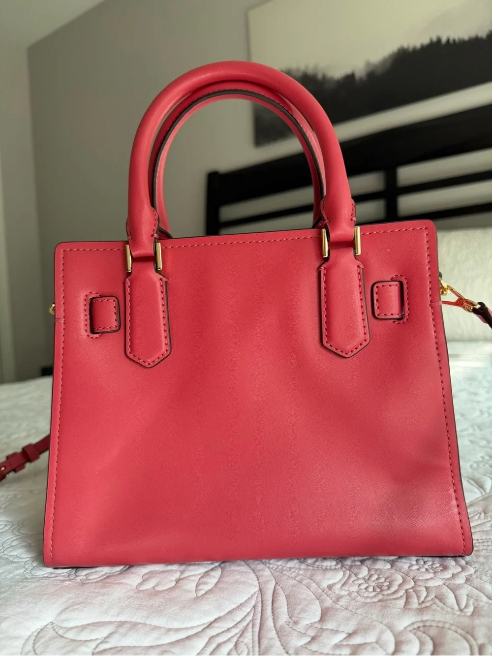 Michael Kors Hamilton Small Patchwork Satchel Gold Charm Light Berry Leather